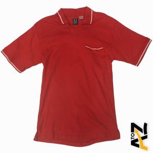 Men AZ Sport Red V Neck Short Sleeve Collar Cotton Shirt Size M Medium